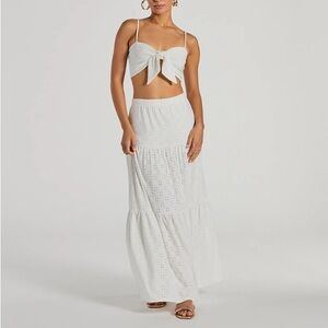 White Eyelet Crop Top and Skirt Set